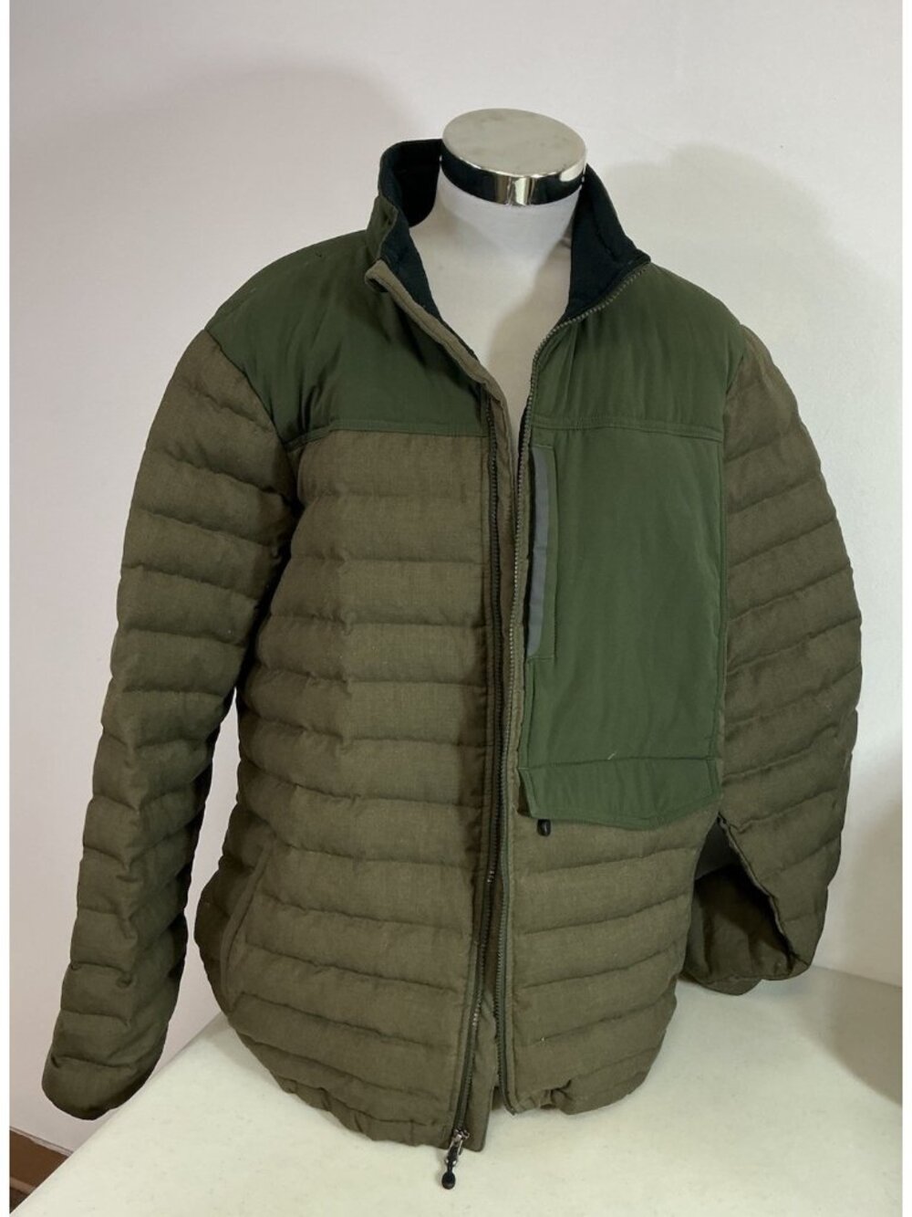 LL Bean Olive Green Quilted Down Puffer Utility Jacket Men's 2XL